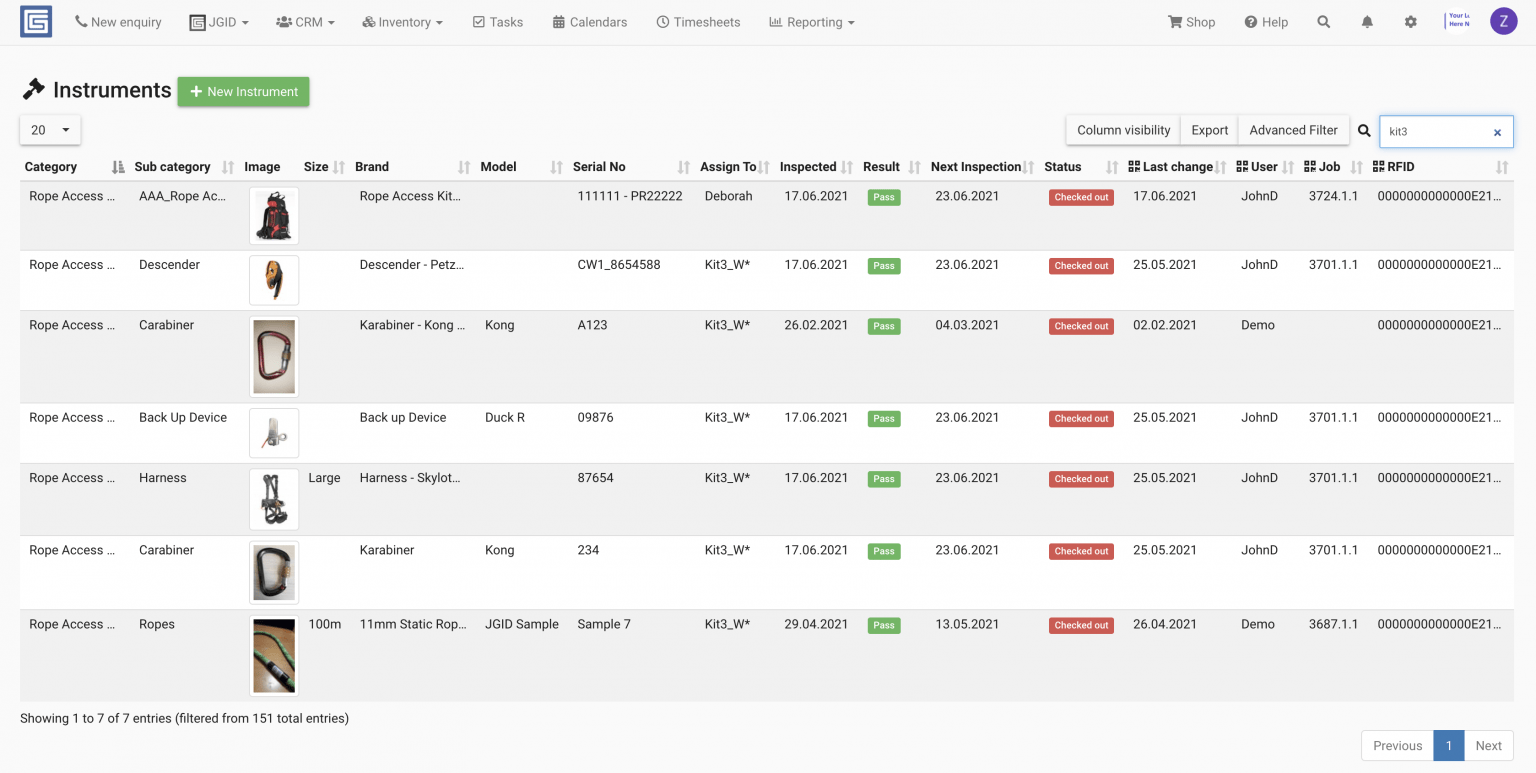 Job Management Software - Equipment Registers